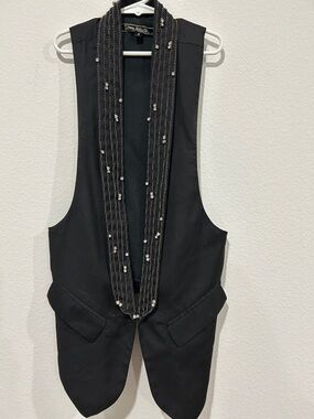 Love Stitch Black Beaded Shawl-Collar Vest